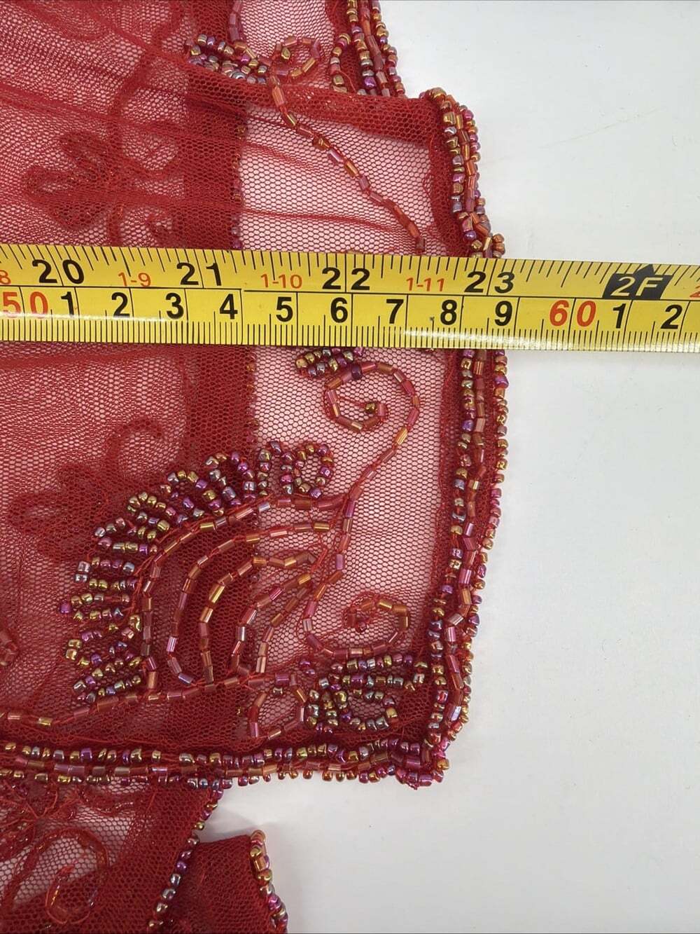 Vintage Krishma Beaded Shear Jacket Cardigan Silk Red Embroidered Shear Top - Picture 10 of 12